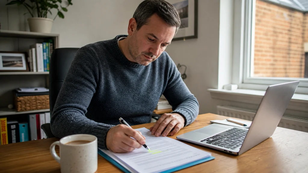 A landlord highlights a fire safety compliance clause in a printed buildings insurance policy document